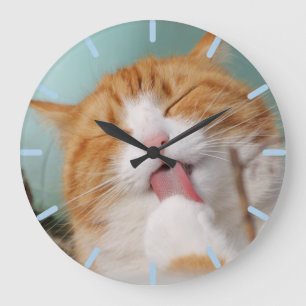 Paw Licking Cat Große Wanduhr