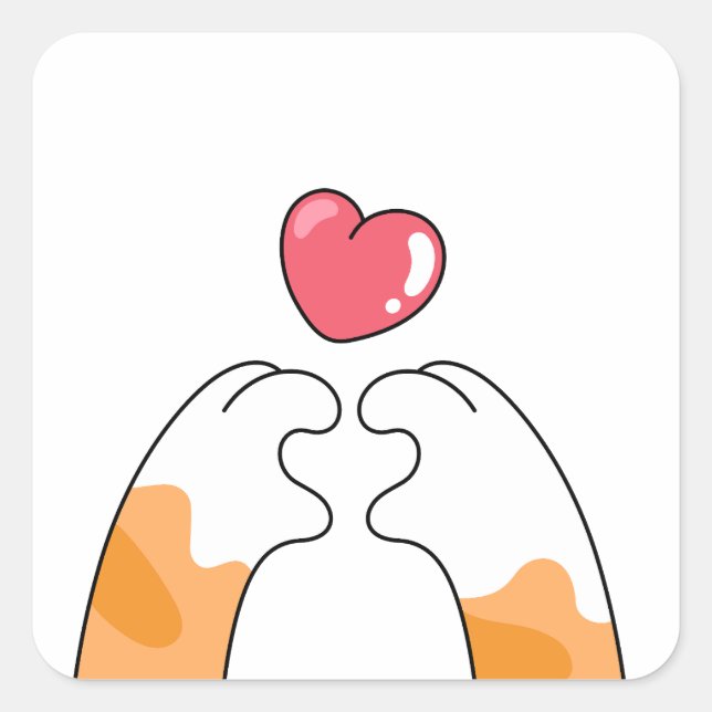 Paw Love: Cute Cat Paws Illustration Quadratischer Aufkleber (Vorderseite)