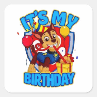 Paw Patrol Chase Alles Gute zum Geburtstag Junge A Quadratischer Aufkleber