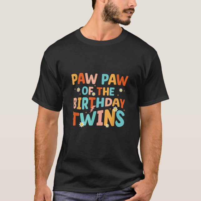 Paw Paw Of The Birthday Twins Groovy Retro Family  T-Shirt (Vorderseite)