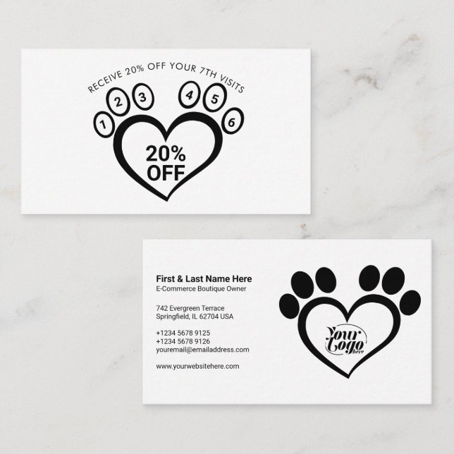 Paw Pet Grooming Vet Loyalty Visitenkarte (Vorne/Hinten)