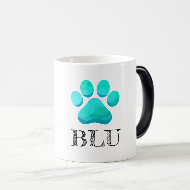 Paw Print Aqua Pet NAME Modern Fun Verwandlungstasse (VorderseiteRechts)