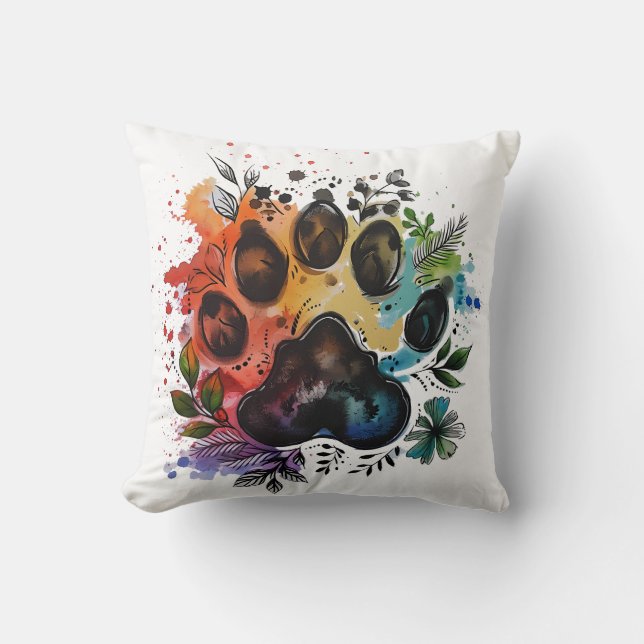 Paw Print Boho Wasserfarbe Kissen (Vorderseite)
