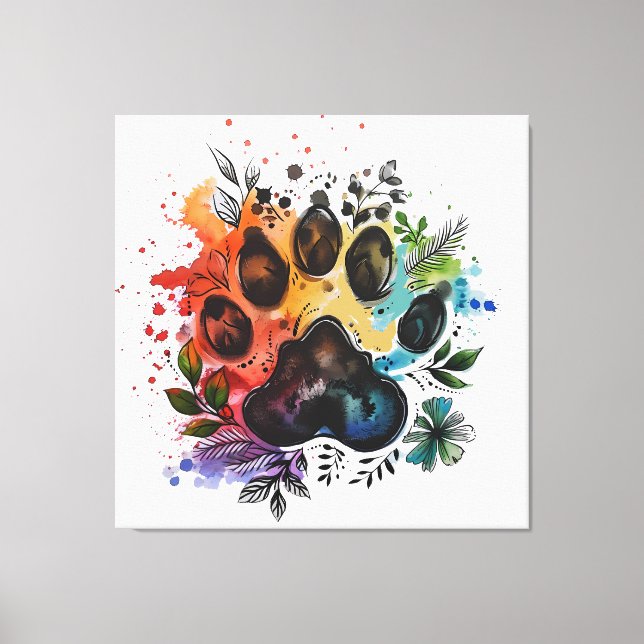Paw Print Boho Wasserfarbe Leinwanddruck (Vorderseite)