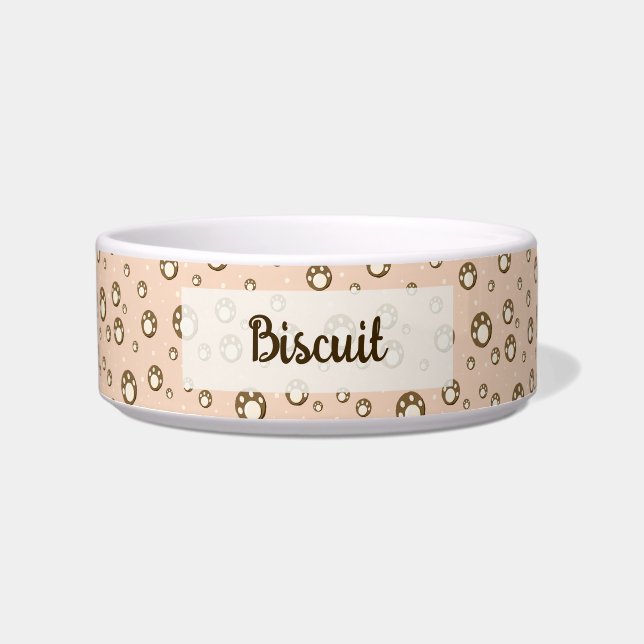 Paw Print Cookies Light Orange Pattern Monogram Napf (Vorderseite)