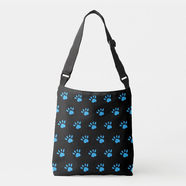 Paw Print Crossbody Bag (Schwarz & Blau) Tragetaschen Mit Langen Trägern (Vorderseite)