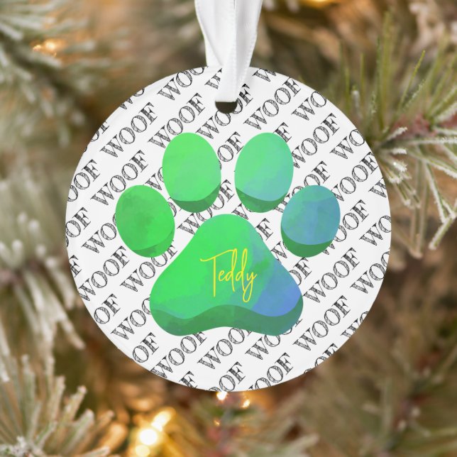 Paw Print DOG NAME Woof Pattern Moderne Pet Fun Ornament (Baum)