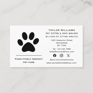Paw Print Dog Walker Cat Pet Sitter Social Media Visitenkarte