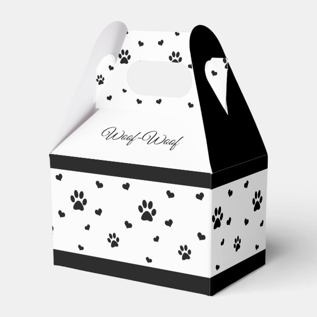 Paw Print Fevor Box Schwarz-Weiß-Hund Bevorzugung  Geschenkschachtel (Vorderseite)