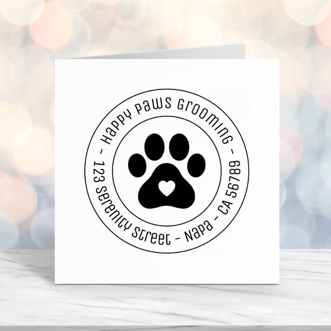 Paw Print Grooming Business Heart Round Address Permastempel (Von Creator hochgeladen)