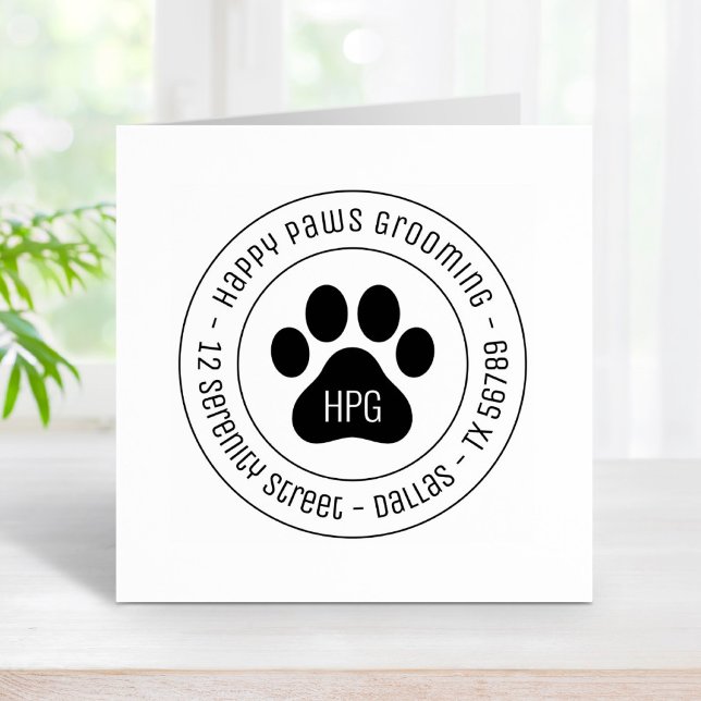 Paw Print Grooming Business Round Address Gummistempel (Von Creator hochgeladen)