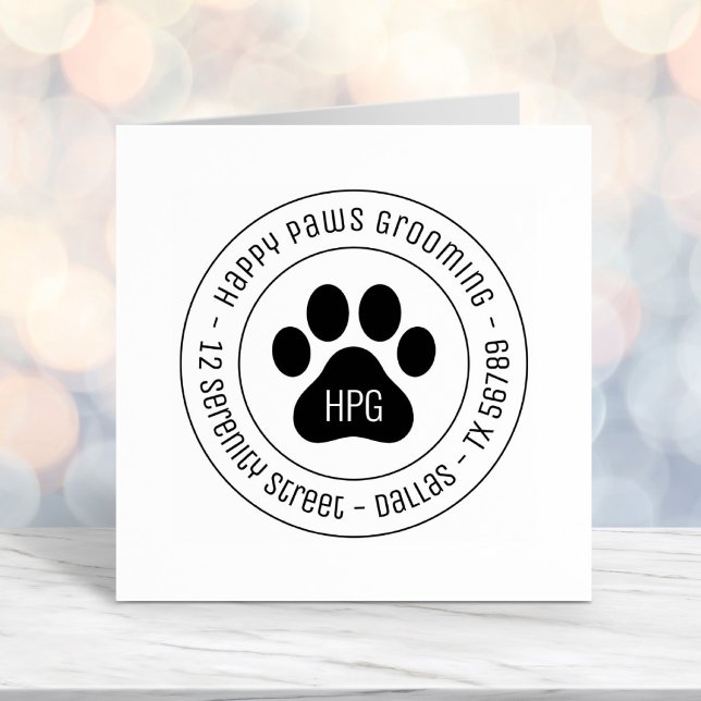 Paw Print Grooming Business Round Address Permastempel (Von Creator hochgeladen)