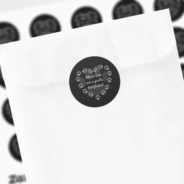 Paw Print Heft Black Cat Liebe Quotenaufkleber Runder Aufkleber (Black cats are a girl's best friend! And here's the stickers that say so.)