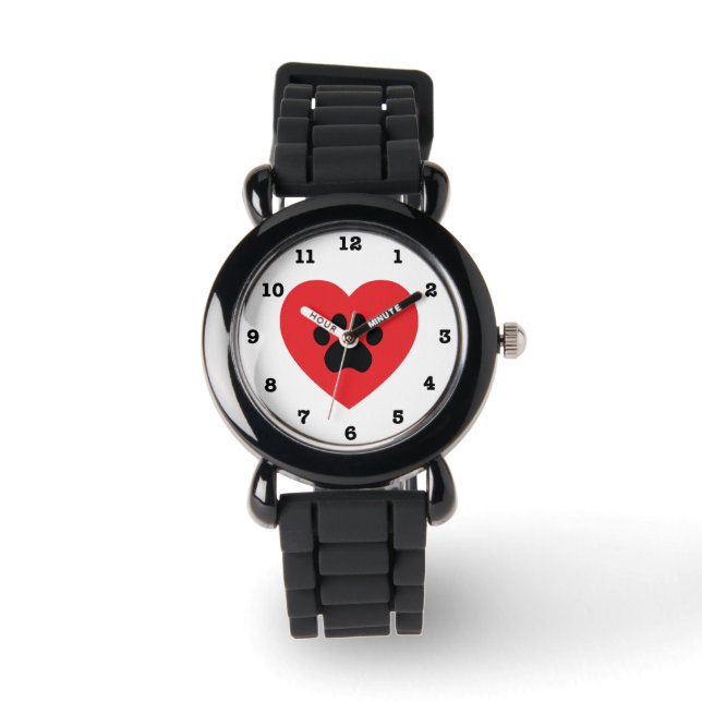 Paw Print Herz nummerierte Armbanduhr (Vorderseite)