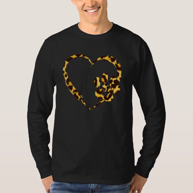 Paw Print Leopard Hearts Dog Cat Valentines Day Bo T-Shirt (Vorderseite)