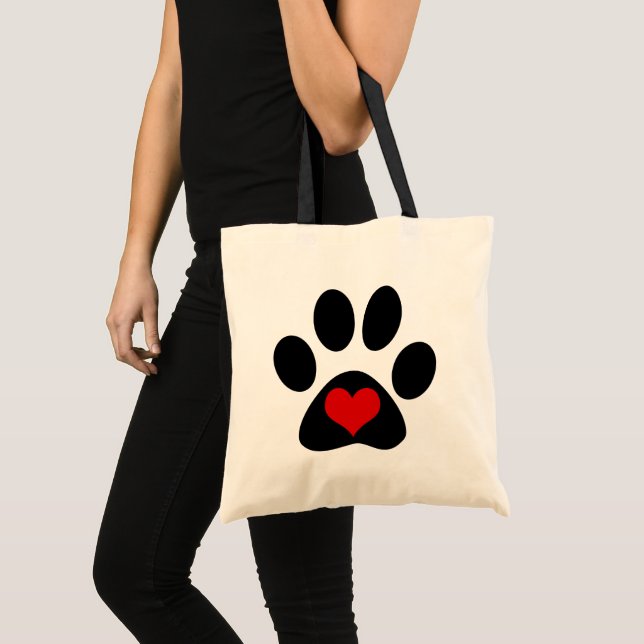 Paw Print Liebe Red Heart Tote Bag Tragetasche (Vorderseite (Produkt))