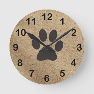 Paw Print on Sand Art Clock Runde Wanduhr