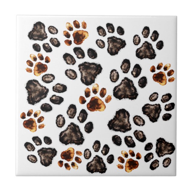 Paw Print Pattern Black Brown Mix Fliese (Vorderseite)