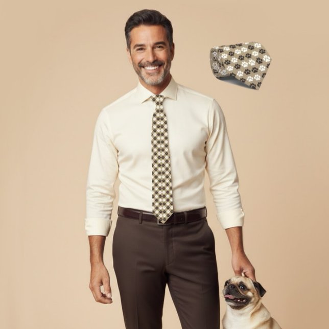 Paw Print Pattern Earthy Sand Krawatte (Von Creator hochgeladen)