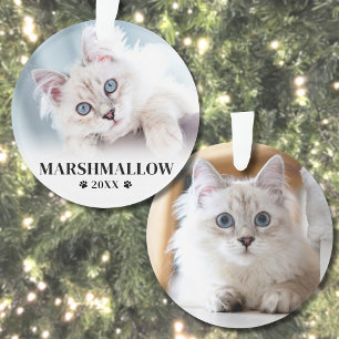 Paw Print Pet Weihnachtskatze Name Foto Ornament