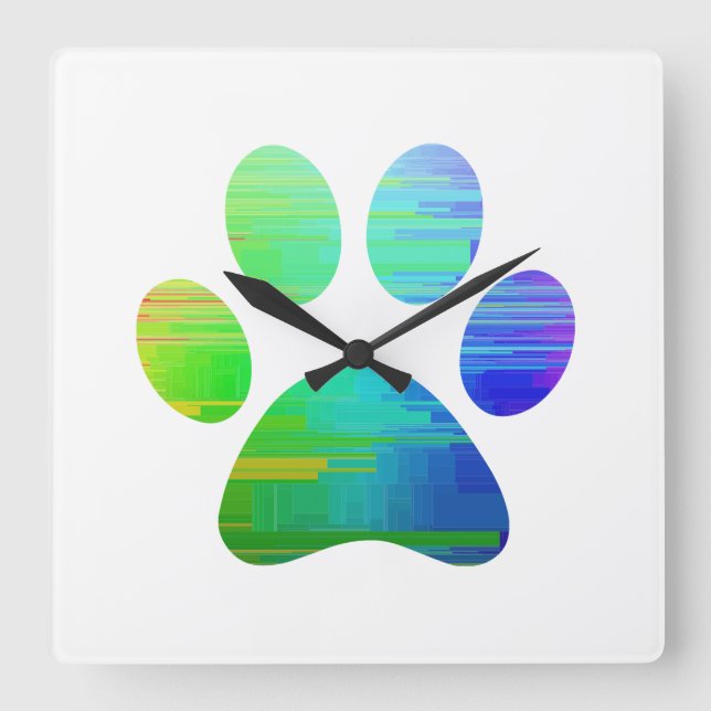 Paw Print Quadratische Wanduhr (Vorderseite)
