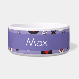 Paw Prints blaues rotes Herz Name Napf