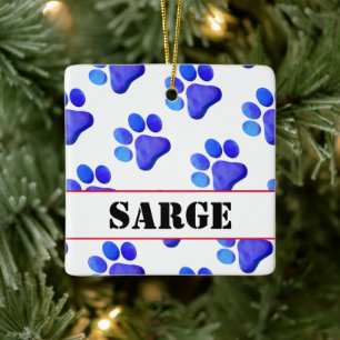 Paw Prints Blue PET NAME Patriotic Dog Cat Fun Keramikornament