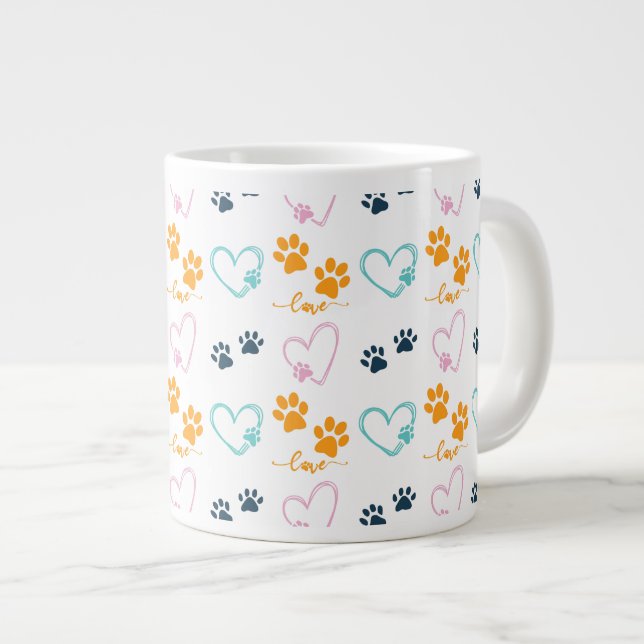 Paw Prints Cute Dog Lover  Jumbo-Tasse (Vorderseite Rechts)