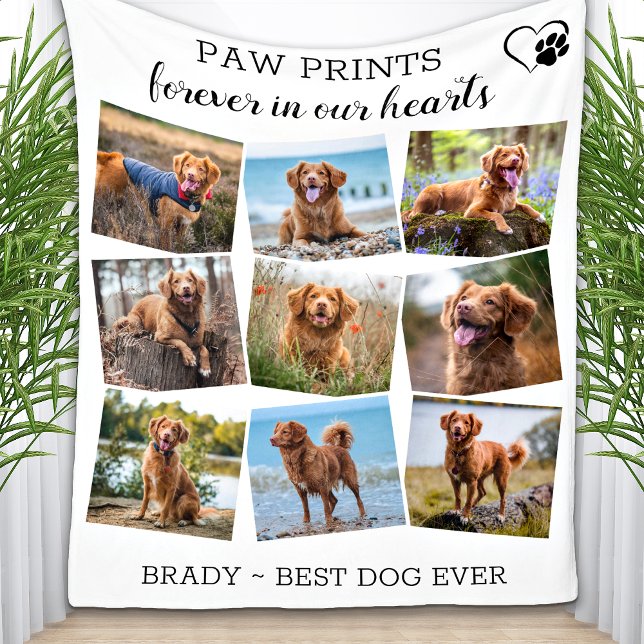 Paw Prints für immer in unserem Hearts Dog Pet Mem Fleecedecke (Von Creator hochgeladen)