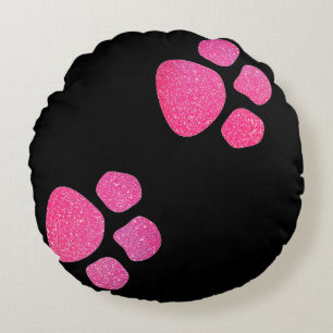 Paw Prints Glitzer Rose Gold Pink Black Trendy Rundes Kissen