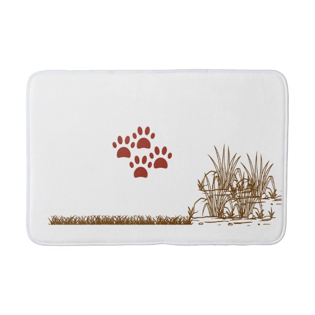 "Paw Prints & Grass Corner Bathmat - spielerische  Badematte (Vorderseite)