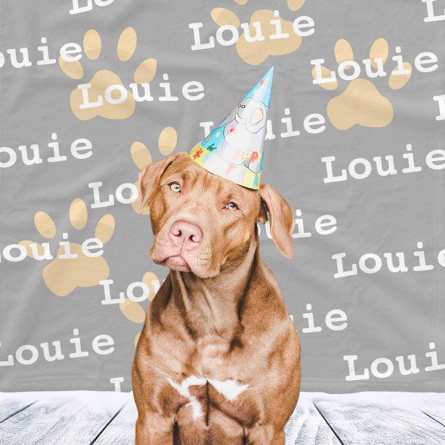 Paw Prints Graugelber Personalisierter Hundename Fleecedecke (Paw Prints Gray Yellow Personalized Dog Name Fleece Blanket
)