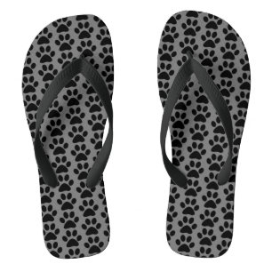 Paw Prints Gray Black Animal Patterns Niedlich Flip Flops