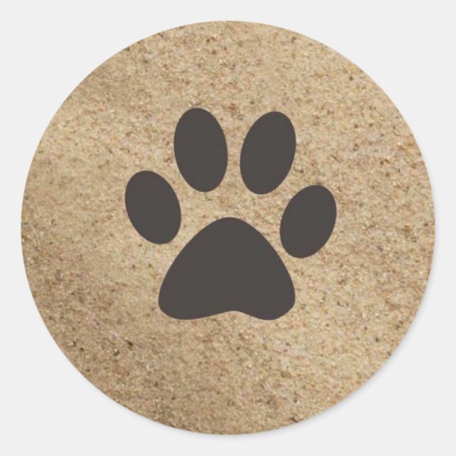 Paw Prints im Sand Runder Aufkleber (Vorderseite)