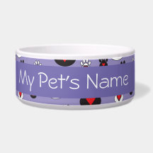 Paw Prints mit Herzen auf Blue Bowl personalisiert