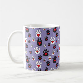 Paw Prints mit roten Herzen auf blau Kaffeetasse