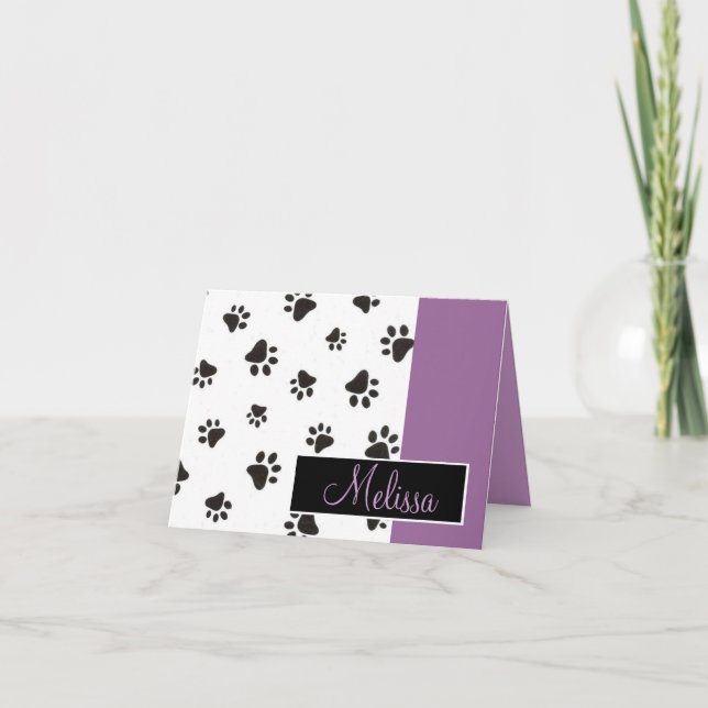 Paw Prints Note Card with Name (Vorderseite)