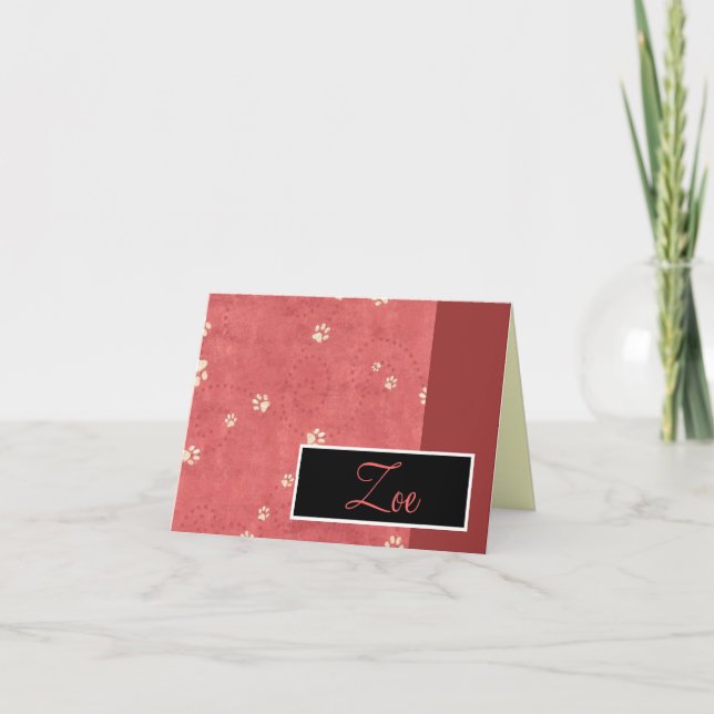 Paw Prints Note Card with Name Karte (Vorderseite)