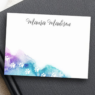 Paw prints on aqua purple watercolor cute post-it klebezettel