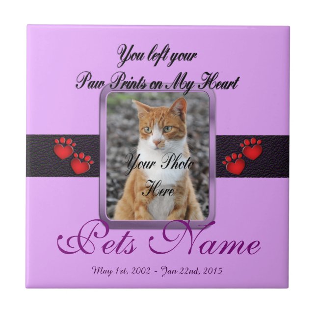 Paw Prints on My Heart - Mauve Fliese (Vorderseite)