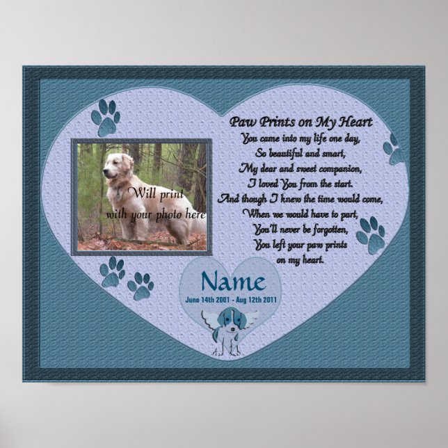 Paw Prints on My Heart - Memorial zum blauen Hund Poster (Vorne)