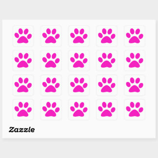 Paw Prints Pattern Custom Cute Hot Pink Quadratischer Aufkleber