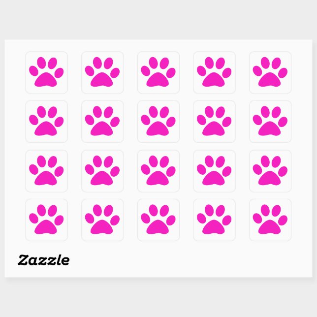 Paw Prints Pattern Custom Cute Hot Pink Quadratischer Aufkleber (Blatt)