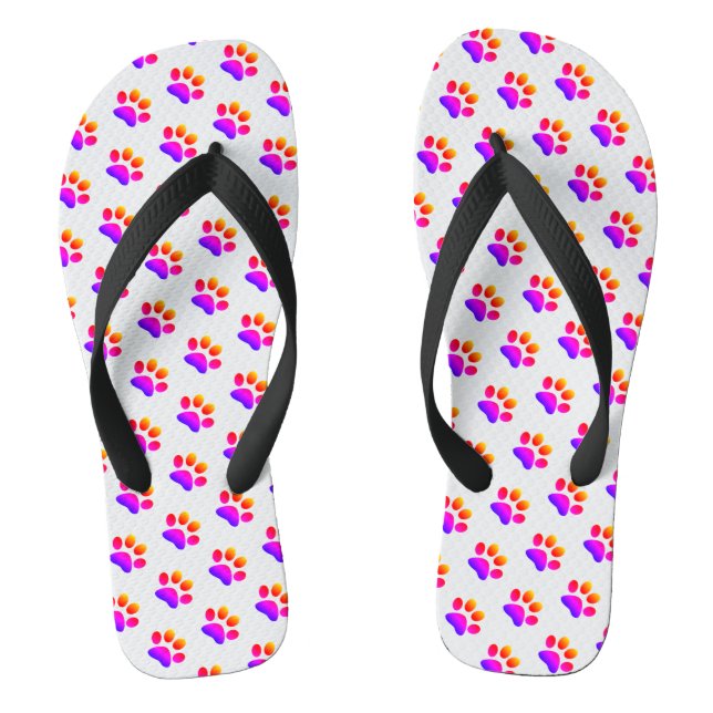 Paw Prints Pink Lila Tiermuster Niedlich Cool Flip Flops (Fußbett)