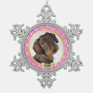 Paw Prints Pink Pet Foto Snowflake Ornament