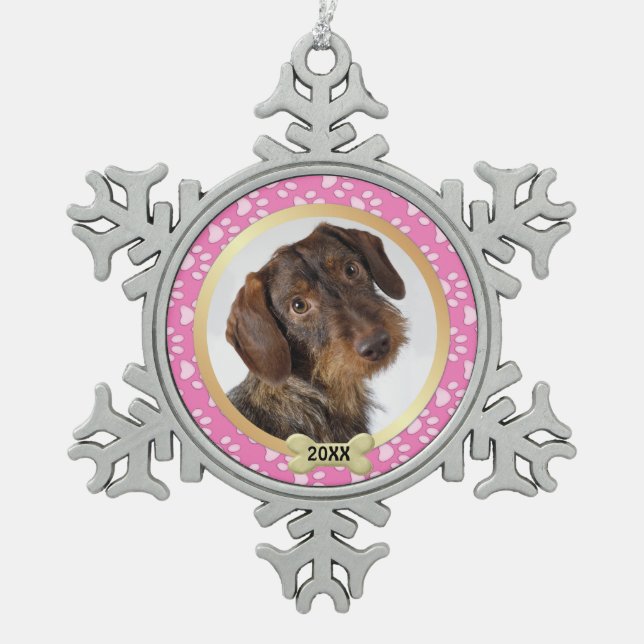 Paw Prints Pink Pet Foto Snowflake Ornament (Vorderseite)