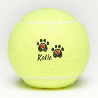 Paw Prints Red Hearts Tennisbälle