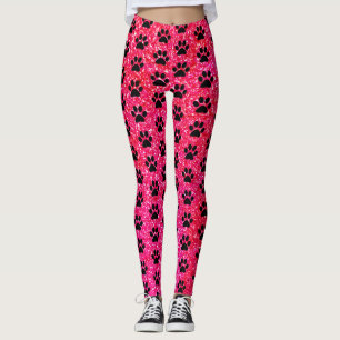 Paw Prints Rosa Roter Glitzer Schwarze Muster Nied Leggings
