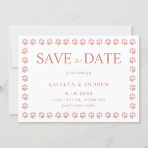 Paw Prints Rose Gold Glitzer Save the Date Einladung