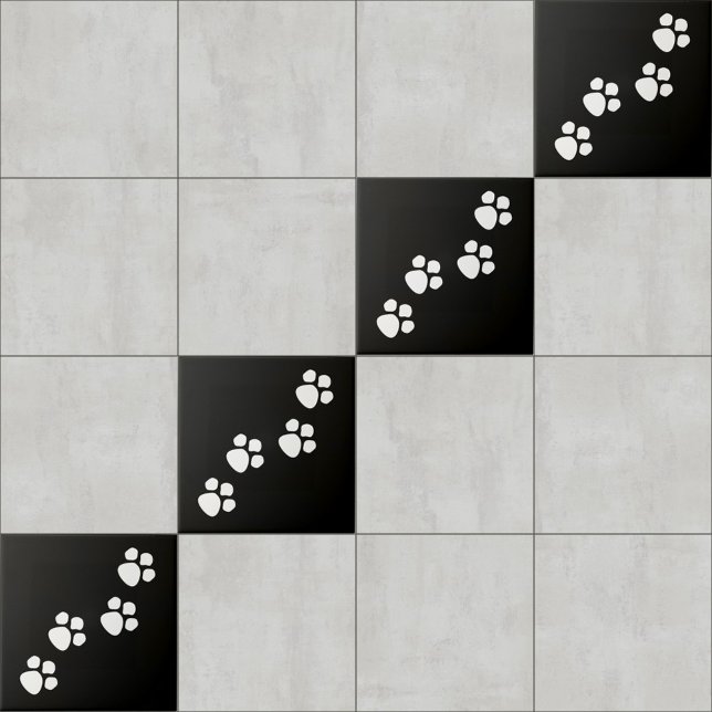 Paw Prints Schwarz-weiß Fliese (Von Creator hochgeladen)